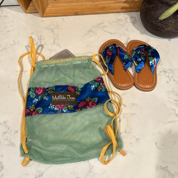 Matilda Jane The Seashore Floral Sandals with backpack flip flops blue size 11 - Picture 9 of 12